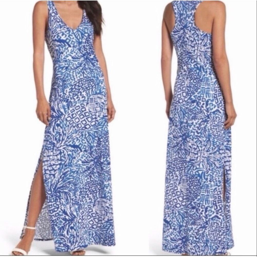 Lilly Pulitzer Kerri Maxi Dress Indigo Home Slice Pineapple Women’s Size XS